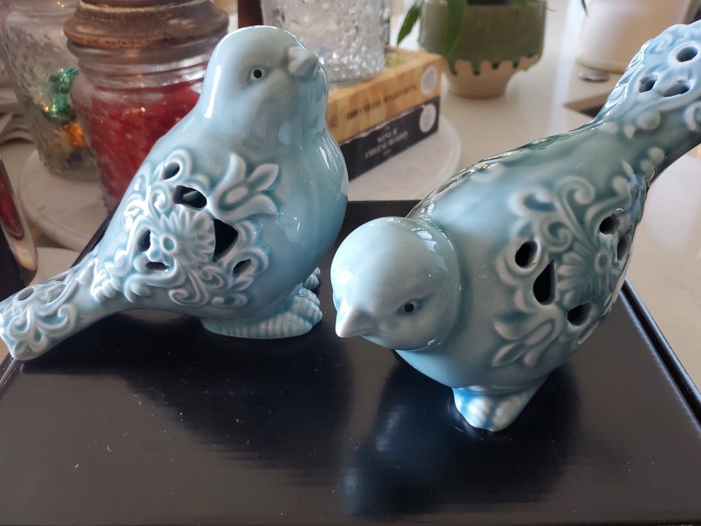 Ceramic Celadon Blue Bird, Songbird Figurines