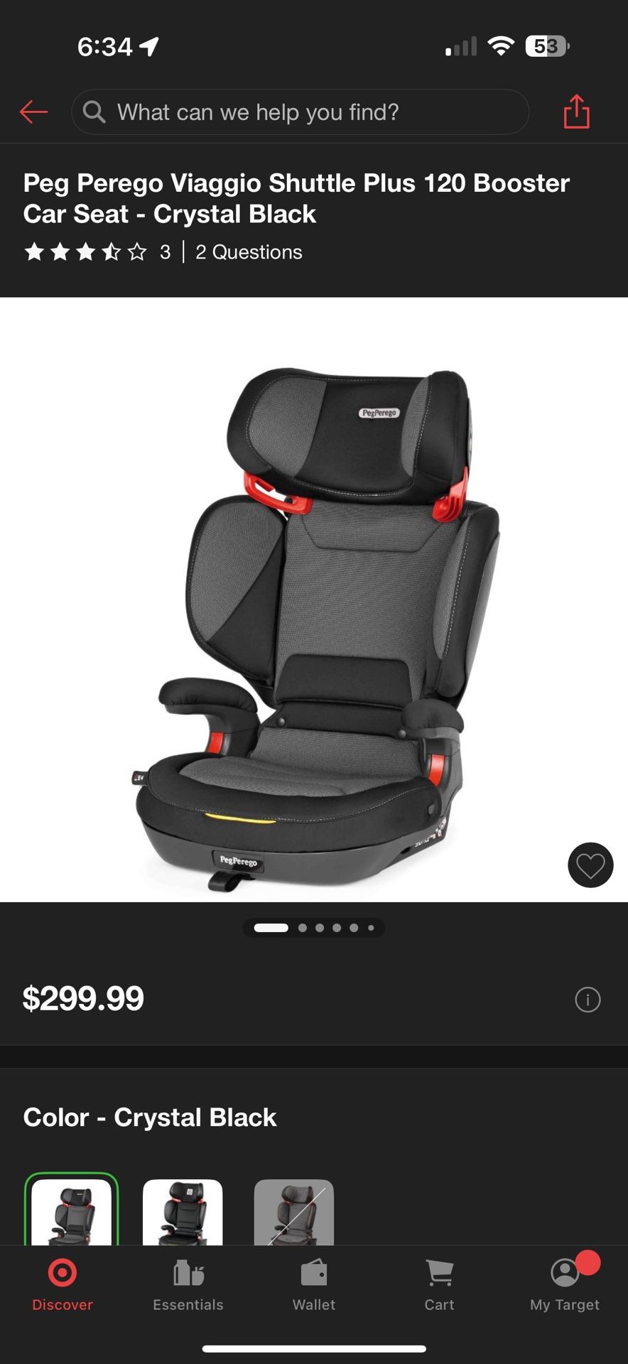 Peg Perego Viaggio Shuttle Plus 120 Booster Car Seat - Crystal Black
