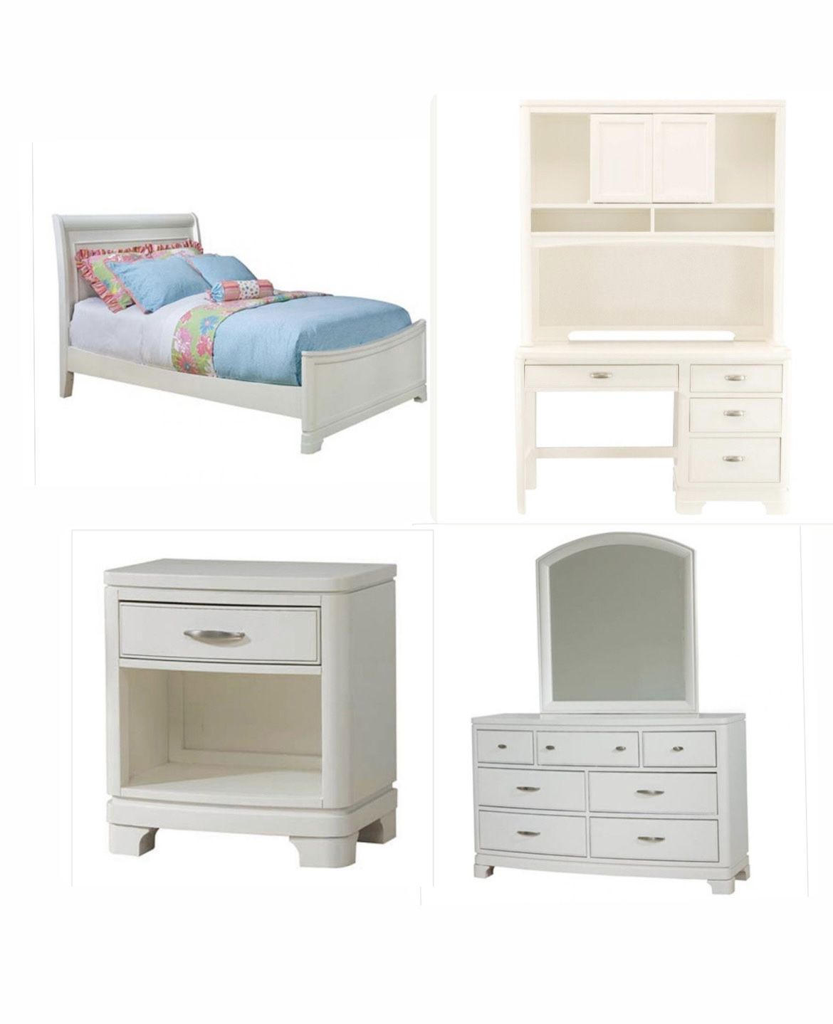 White Twin Bed Frame, Nightstand , Vanity And Mirror, Desk Dutch