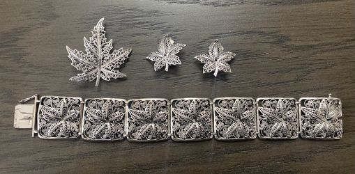 Vintage STERLING Silver Germany Alice Caviness Panel Bracelet Set