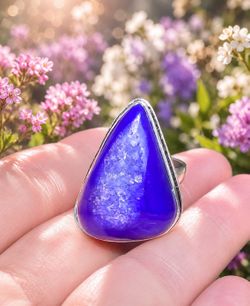 Gorgeous Purple Blue Botswana Agate Druzy Silver Ring Sz 9