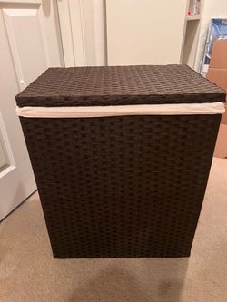 Dark Brown Basket Weave Hamper with Cover