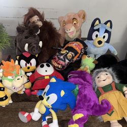Sonic, Barney, Pokemon, Bowser Plushies 