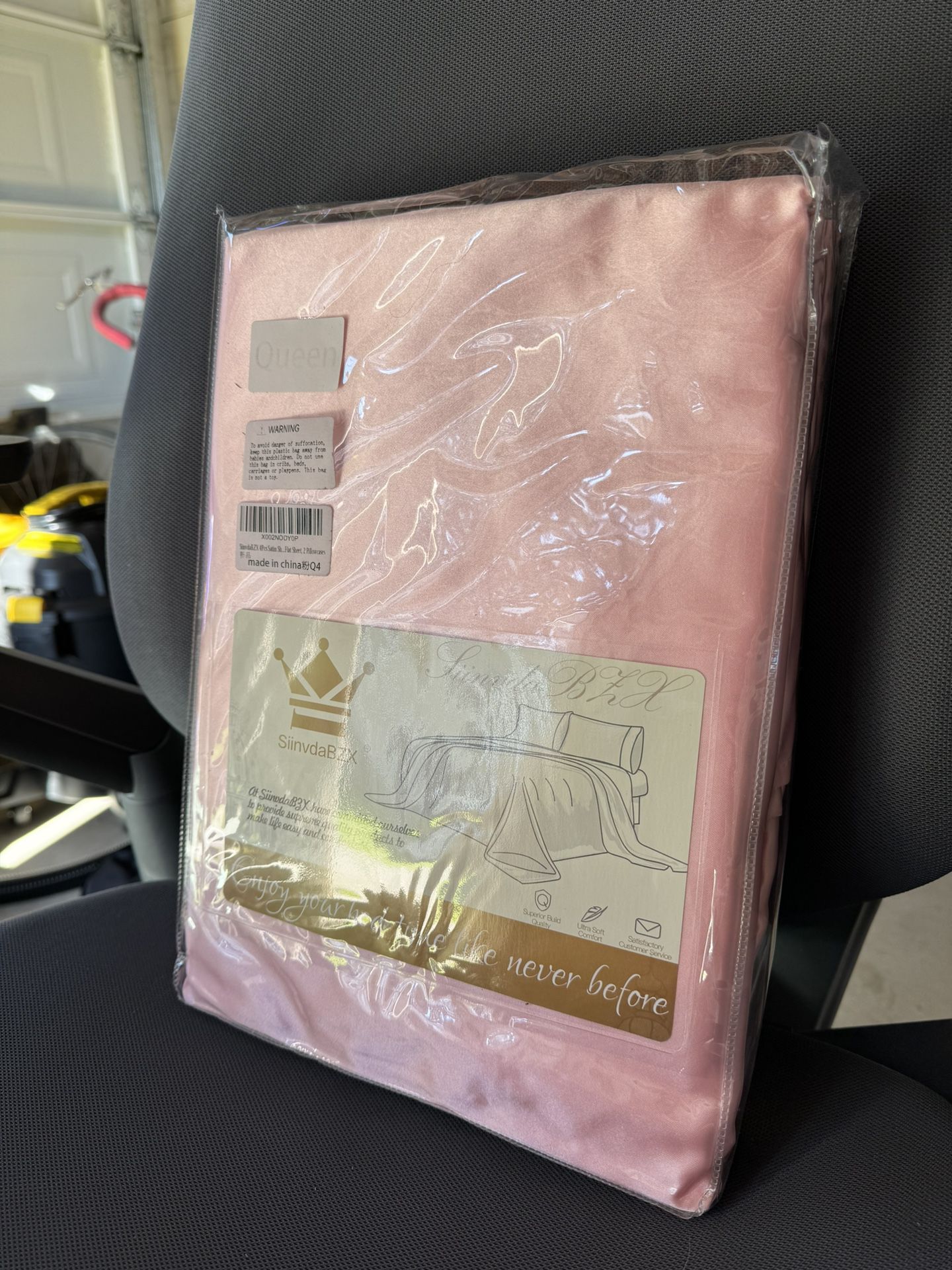 Queen-Sized, Pink Satin Bed Sheets - One Fitted Sheet, One Flat Sheet