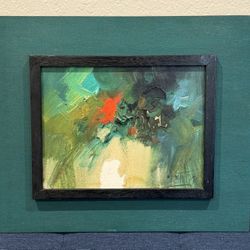 1972 Green Abstract Oil Painting by Listed Artist Edgardo Sarmiento