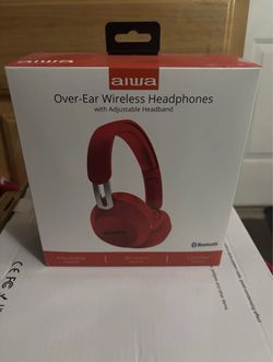 Red Aiwa Over-Ear Wireless Headphones / 30hrs Playtime/ Adjustable Head Band