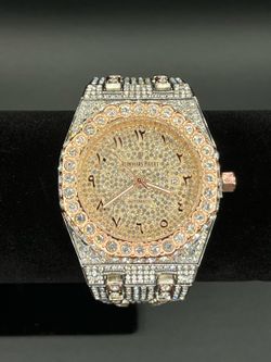 Iced Out AP Style Automatic Watch Two Tone Rose Gold Silver
