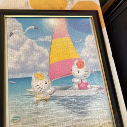 Hello Kitty In Sail Boat Puzzle Framed