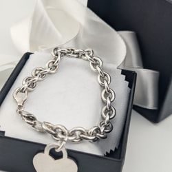 925 Sterling Silver - Vintage Love Heart Chain Bracelet 
