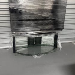 Mitsubishi 57” TV With TV Glass stand 