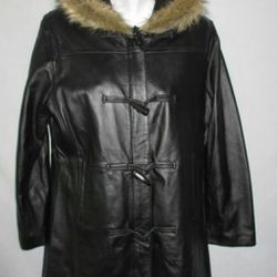 Jaclyn Smith Classic Leather Fur Hoodie Coat