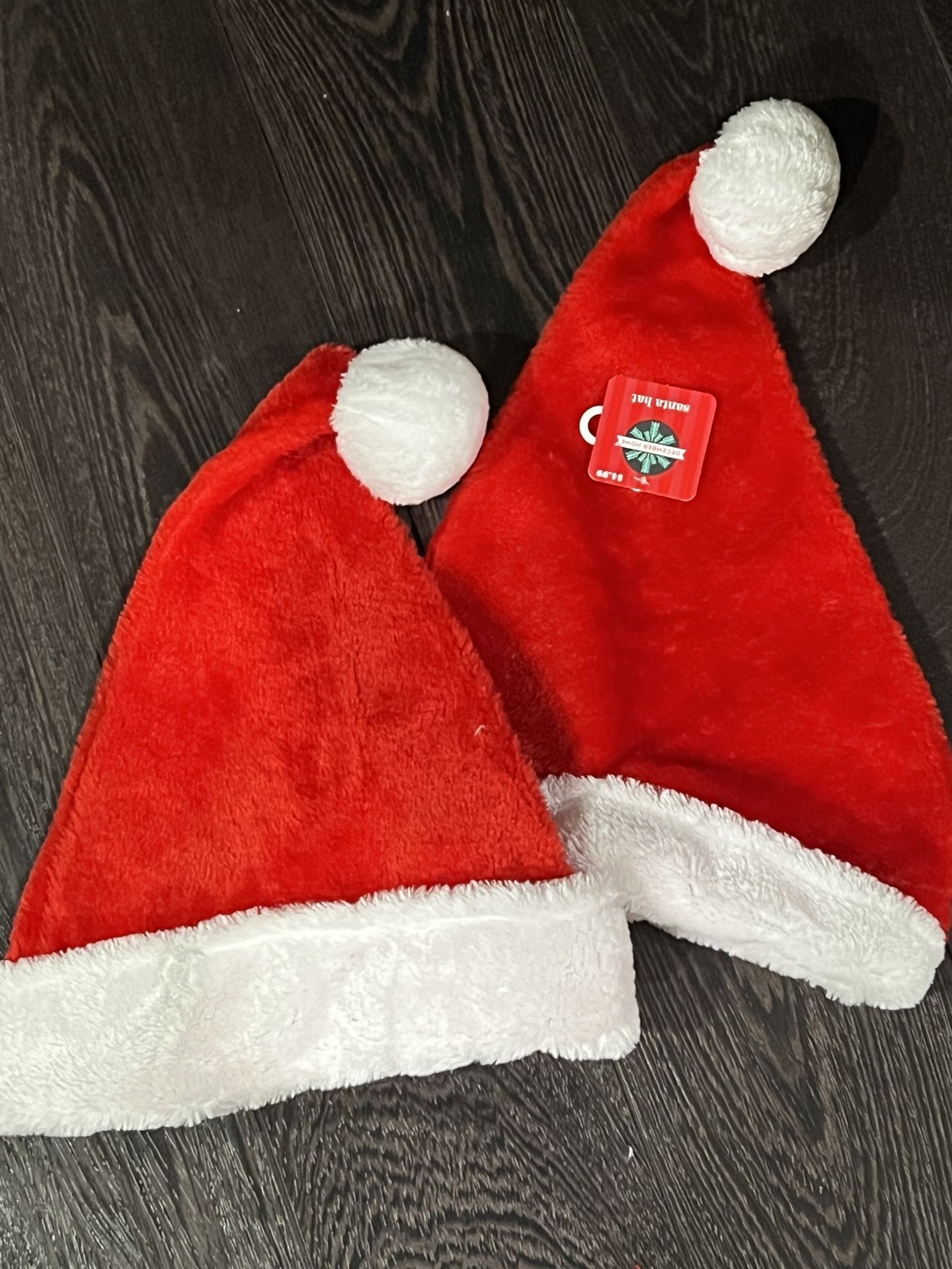 Christmas Plush Santa Hat with Fur Cuffs, 17 in. NEW set of 2