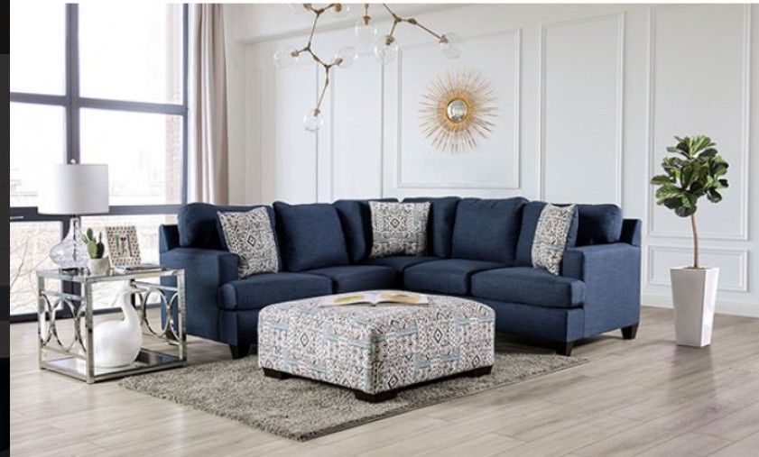 Brand New Navy Blue Contemporary Style Sectional Sofa (Pillows Included)(Ottoman Sold Separately)