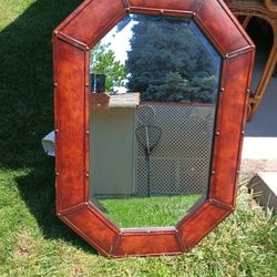 Wooden Large Living Room Mirror Framed Octogonal Shape 40.5" x 28"
