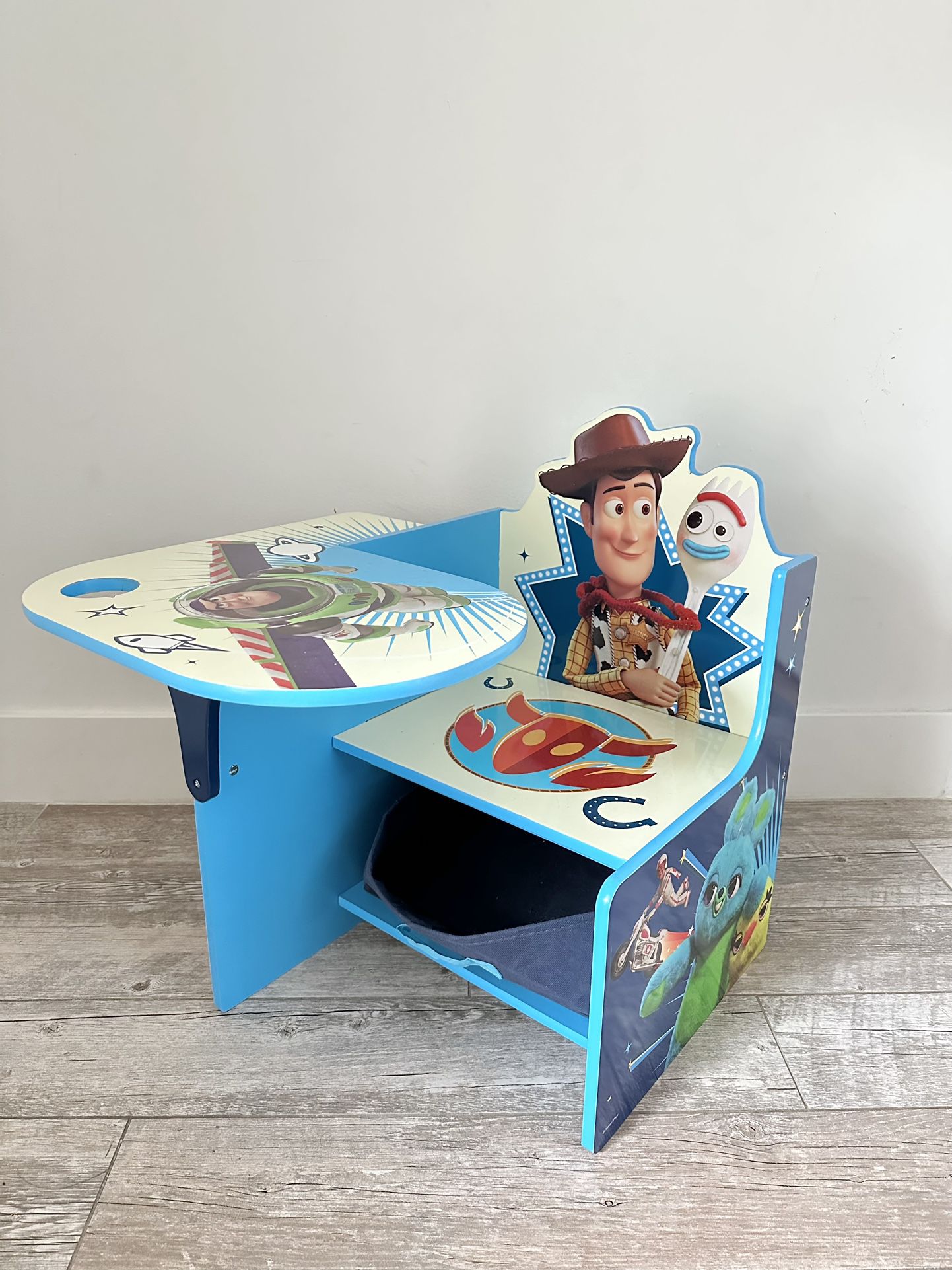 Children’s  Chair Desk Bench Combo With Storage Bin. Disney Pixar Toy Story, Buzz Lightyear Woody