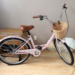 Pink Bicycle w/ Rattan Basket