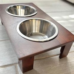 Elevated Dog Bowls with Wooden Stand, Never Used