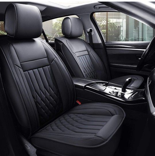 Aierxuan 5pcs Car Seat Covers Full Set with Waterproof Leather,Airbag Compatible Automotive Vehicle Cushion Cover Universal fit for Most Cars (Black)