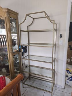 Gold Metal and Glass Etagere Bookshelf
