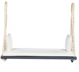 New in Box Patio Wooden Swing Chair, Acacia Wood Hanging Porch Swing Bench with Cushion and 2 Pillow