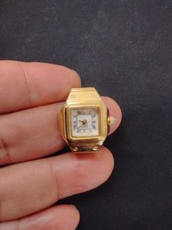 Mini Gold-Tone Ring Watch with Square Dial