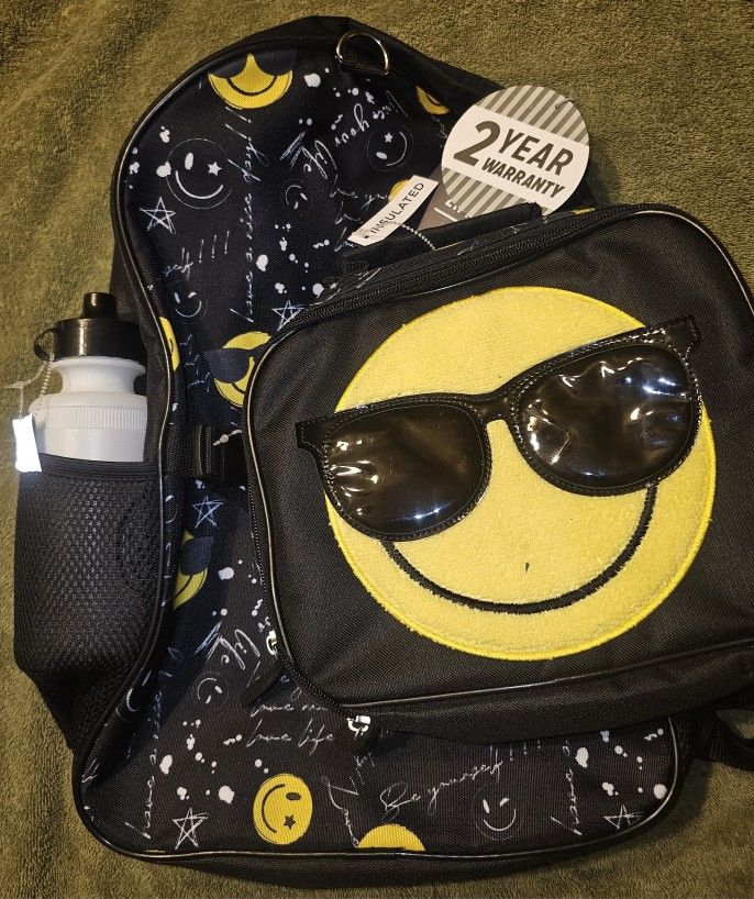 Emoji Backpack, Insulated Lunch Bag & Water Bottle