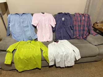 6 button up men’s dress shirts (4 new) see sizes in photos