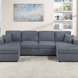 Brand New Dark Grey Corduroy Sectional Sofa 