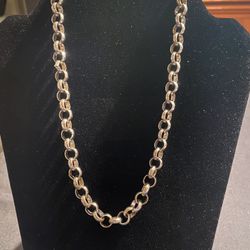 (2) Piece Set. 1 Silver Necklaces, and A Tricolor Silver  & Green Bangle