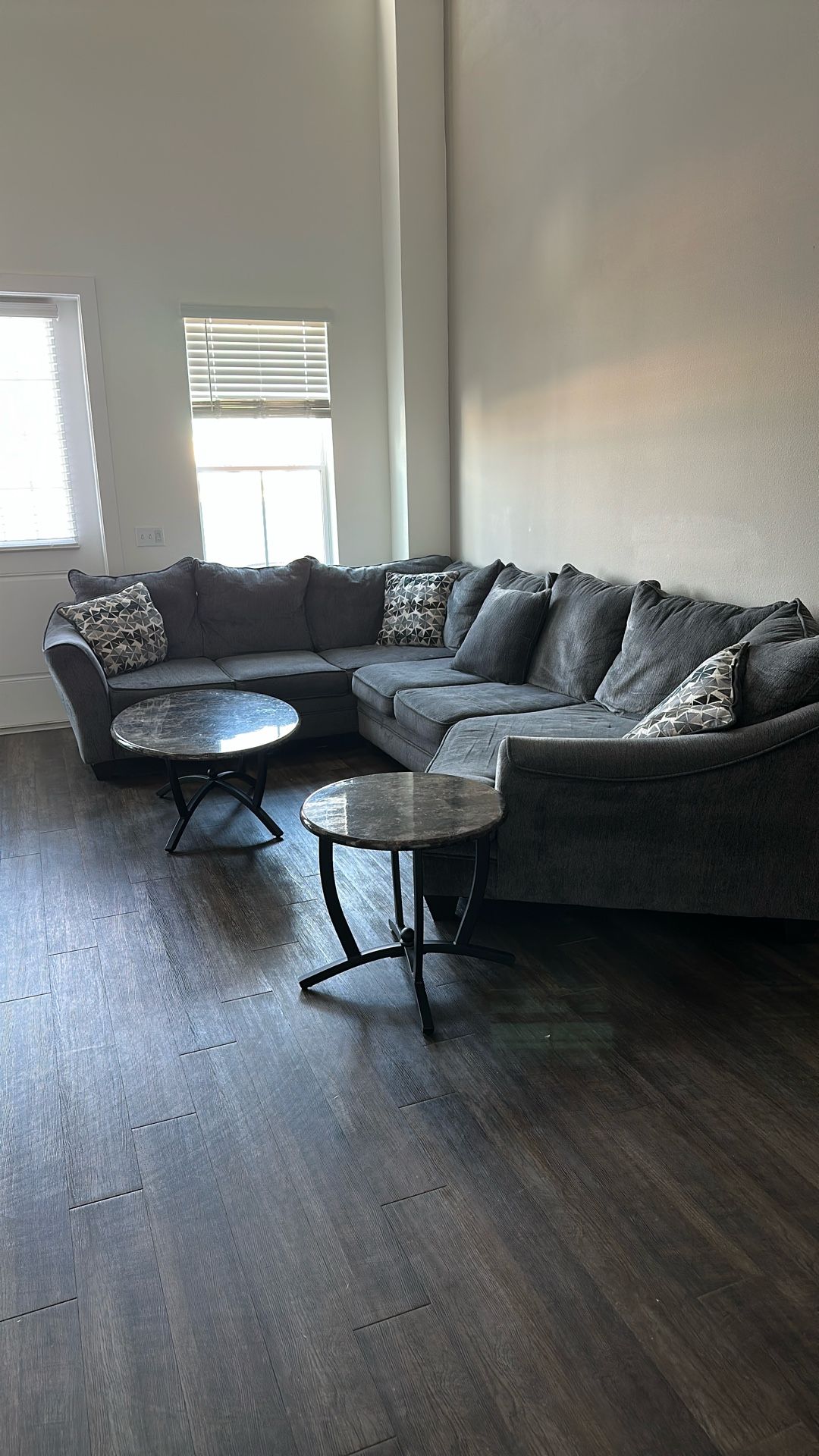Sectional sofa with coffee, tables or items