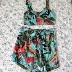 Multicoloured tropical print two-piece set  size small