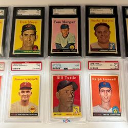 1958 Topps Baseball Vintage - 9 Card Graded PSA & SGC Lot w/variations