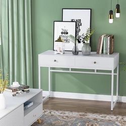 New Computer Desk with 2 Drawers, White 