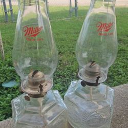 Vintage Miller Life Oil Lamp Base Glass w Farm Scene Horse & Buggy