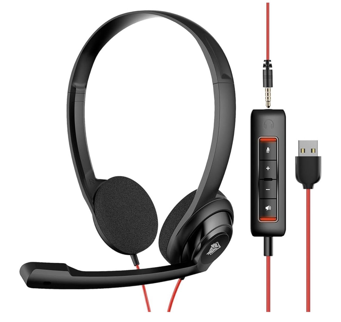 NUBWO HW02 USB Computer Headset with Clear Chat Microphone, Lightweight On-Ear Wired Headset for MS Teams, Skype, Webinars, Call Center and More (Blac