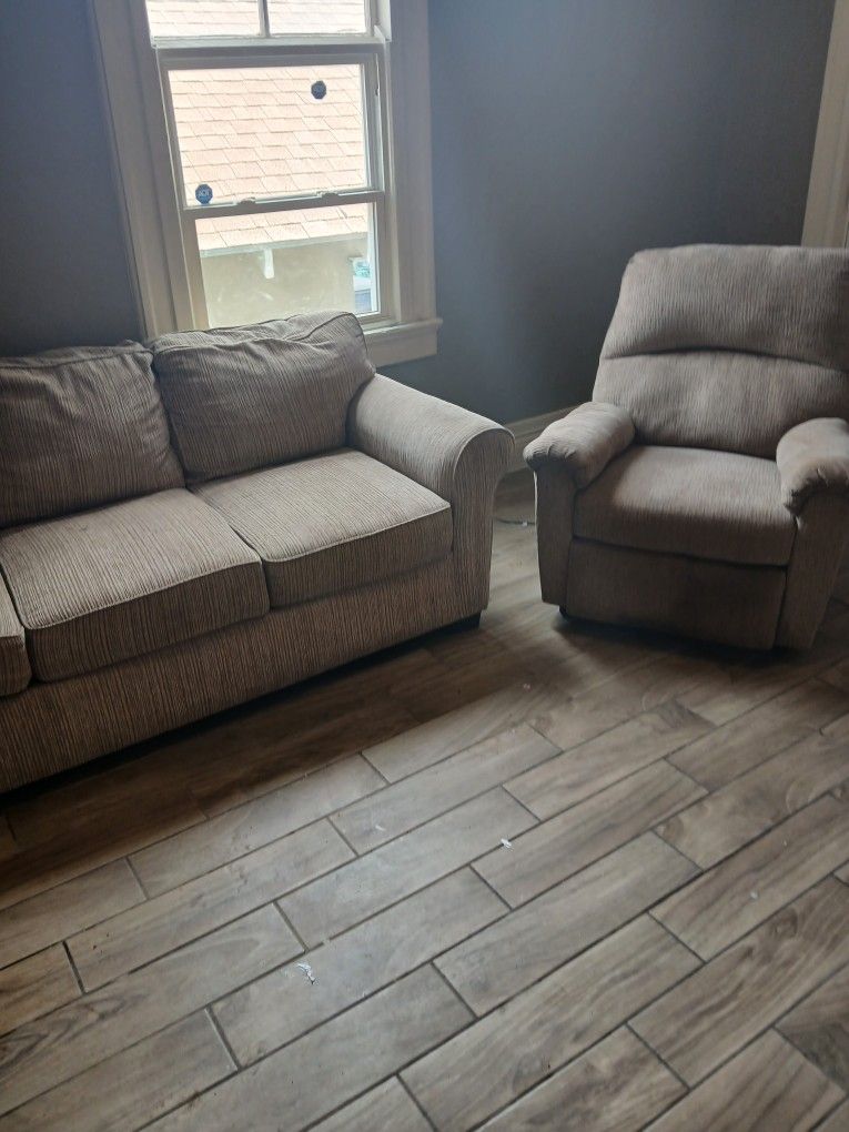 Beige Sofa And Recliner Chair