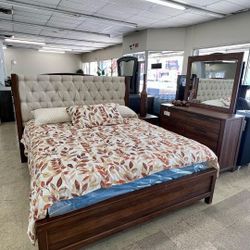 Tufted Bedroom Set Queen or King Bed Dresser Nightstand and Mirror Chest Options hutchinson 