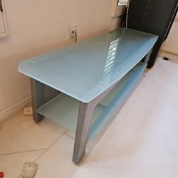 Sanus SFV65 Lowboy Entertainment TV Stand  – 65" Wide, Silver Metal Frame & Frosted Tempered Glass