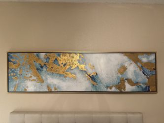 Large Framed Abstract Wall Art – Modern Blue & Gold