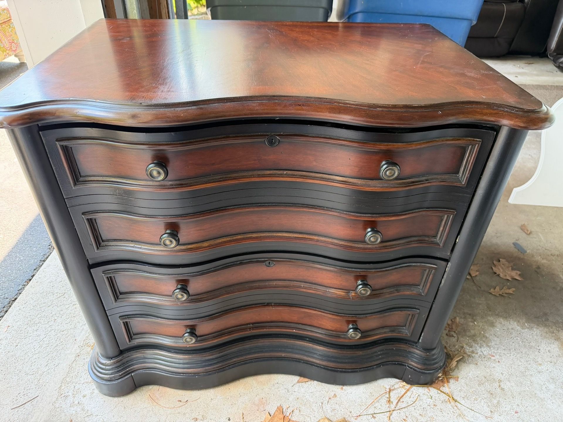 Two-Drawer file cabinet from Hooker in Good Condition A couple scuffs Matches desk and large office credenza for sale separately. Inquire if intereste