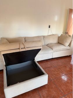Beige Modular Cloud Couch w/ Storage Ottoman