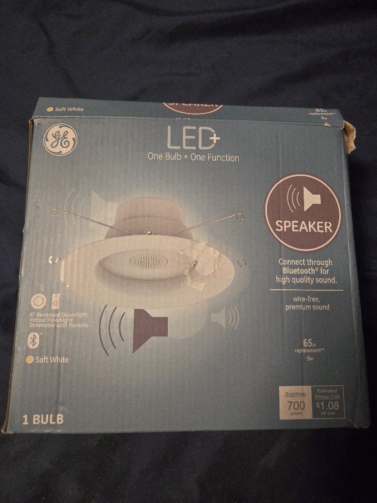 GE Lighting LED+ Speaker 6" Recessed Downlight Fixture, Soft White, Bluetooth Speaker, Remote