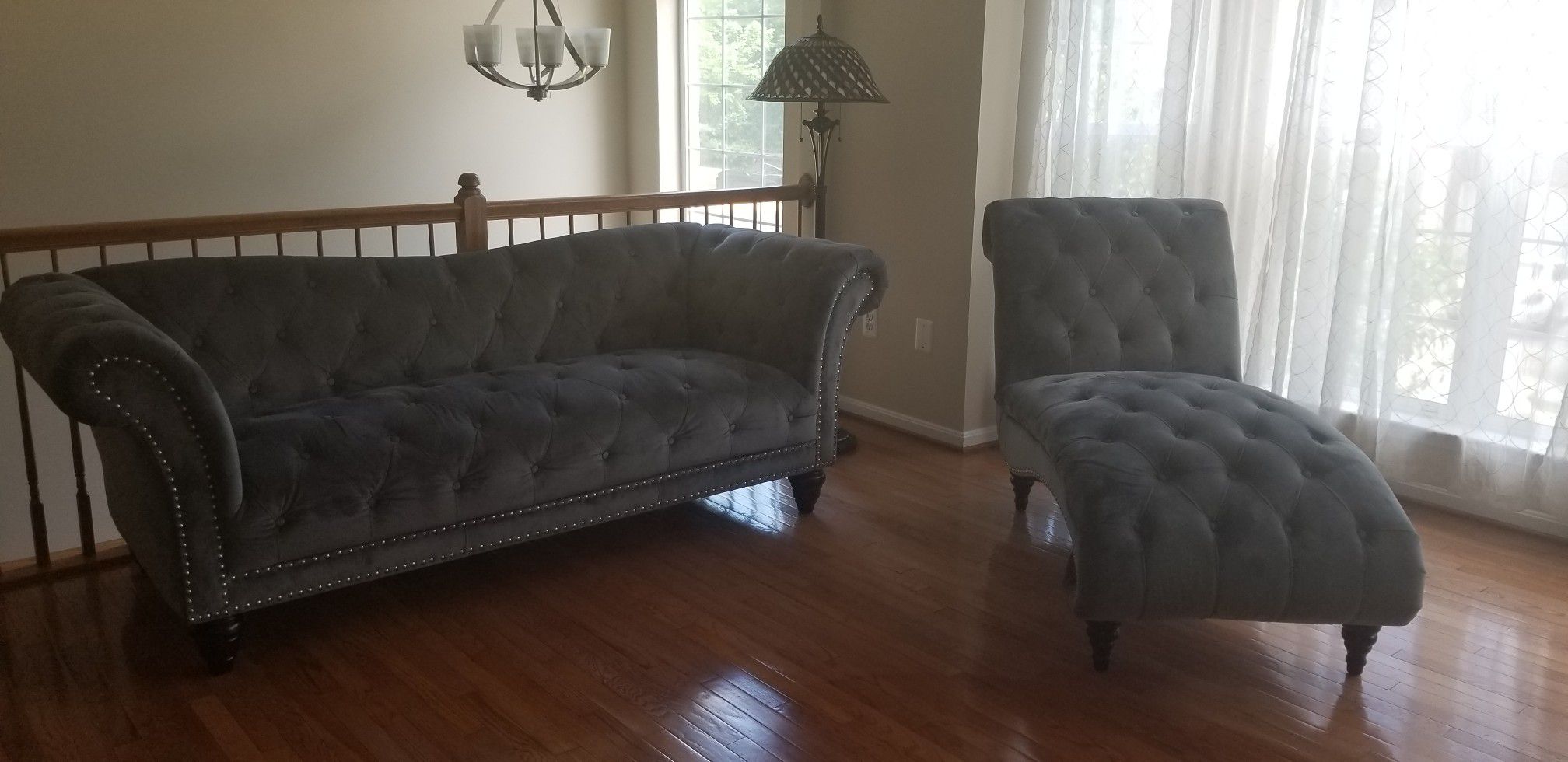 Gray Tufted Sofa/Chaise