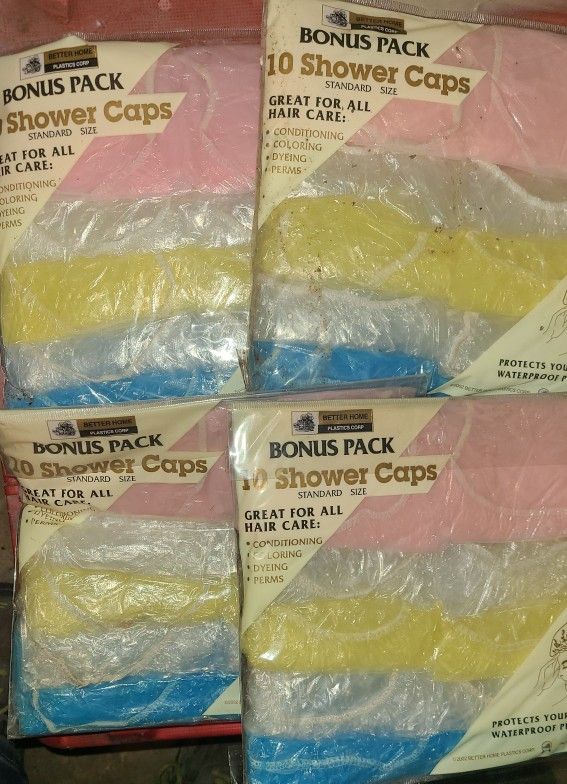 40 Shower caps for hair care. Conditioning, coloring, dyeing, perms. 4 packs of 10. East, west, north