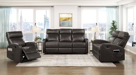 3-Piece Gray Leather Reclining Sofa Set Only $25 Down!!!