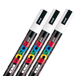Uni Posca Paint Marker Pen PC-5M – Medium Point White Ink, 3-Pack Value Set