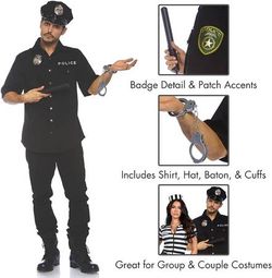 LIKE NEW Size M/L Men Halloween Costume 4 Pc Cuff 'Em Cop Police Shirt Cuffs Hat Toy Baton