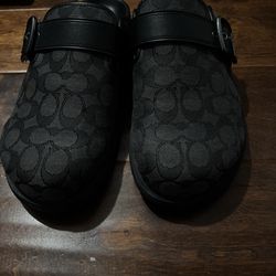 Coach Black Logo Buckle Canvas Clogs Men's Casual Comfort Shoes
