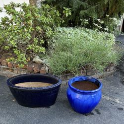 🪻BEAUTIFUL  Large Ceramic Pots Ocean Blue & Deep Marine Blue 