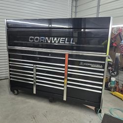 Cornwell 89 inch toolbox with locking hutch fully loaded.